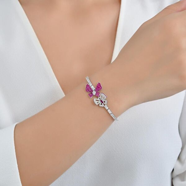 Eclat Pembe Kelebekli Gümüş Bileklik
