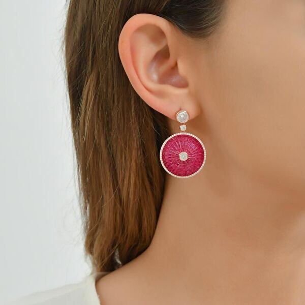 Eclat Pembe Yuvarlak Rose Altın Renkli Gümüş Küpe