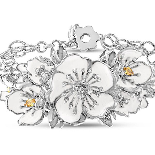 White Dreams Model-17 Tomurcuklu Çiçek Tasarımlı Gümüş Bileklik