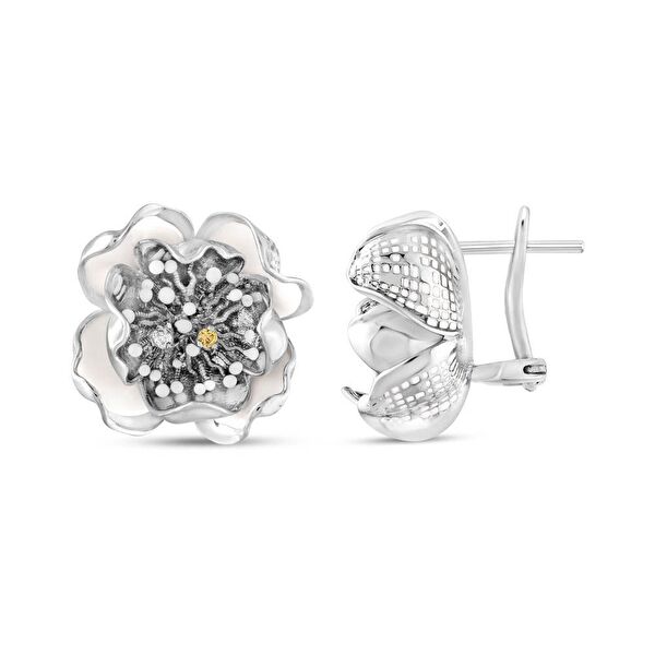 White Dreams Model-16 Çiçek Tasarımlı Büyük Gümüş Küpe