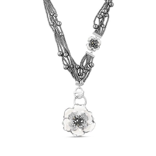 White Dreams Model-16 Çiçek Tasarımlı Büyük Gümüş Kolye