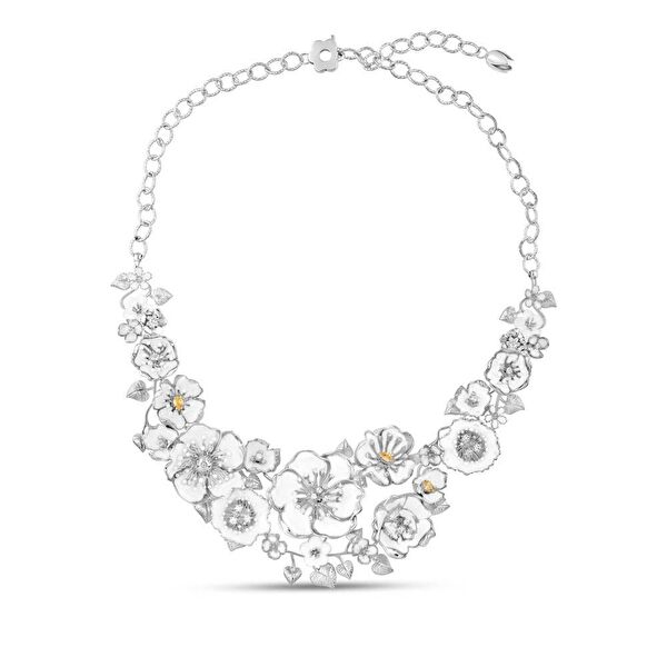 White Dreams Model-17 Tomurcuklu Çiçek Tasarımlı Büyük Gümüş Kolye