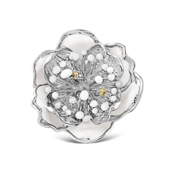 White Dreams Model-16 Çiçek Tasarımlı Büyük Gümüş Yüzük