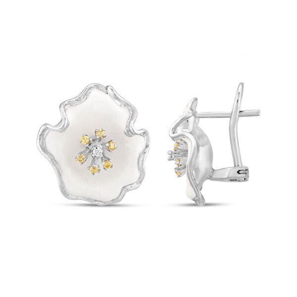 White Dreams Model-2 Tomurcuklu Çiçek Tasarımlı Gümüş Küpe