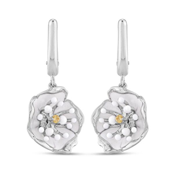 White Dreams Model-3 Tomurcuklu Çiçek Tasarımlı Gümüş Küpe