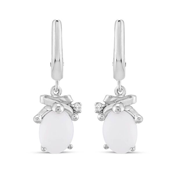 White Dreams Model-13 Beyaz Agat Taşlı Gümüş Küpe