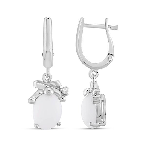 White Dreams Model-13 Beyaz Agat Taşlı Gümüş Küpe