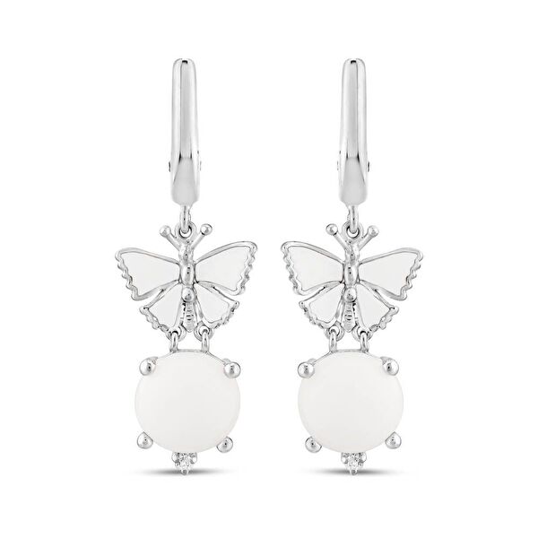 White Dreams Model-15 Beyaz Agat Taşlı Gümüş Küpe