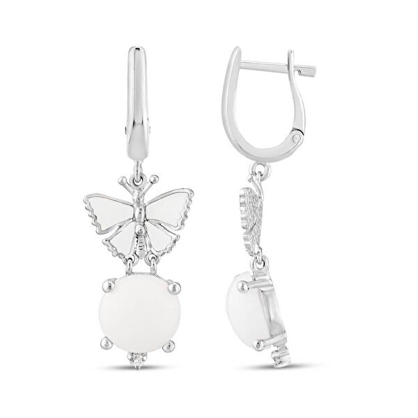 White Dreams Model-15 Beyaz Agat Taşlı Gümüş Küpe