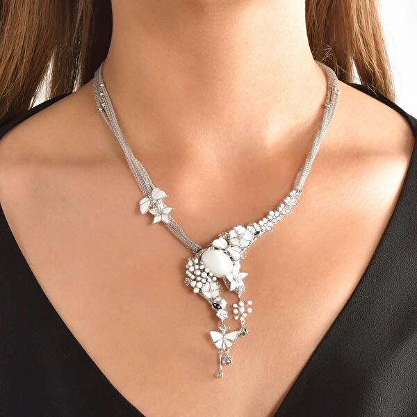 White Dreams Model-8 Beyaz Agat Taşlı Gümüş Kolye