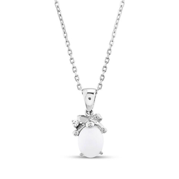 White Dreams Model-13 Beyaz Agat Taşlı Gümüş Kolye