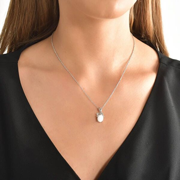 White Dreams Model-13 Beyaz Agat Taşlı Gümüş Kolye