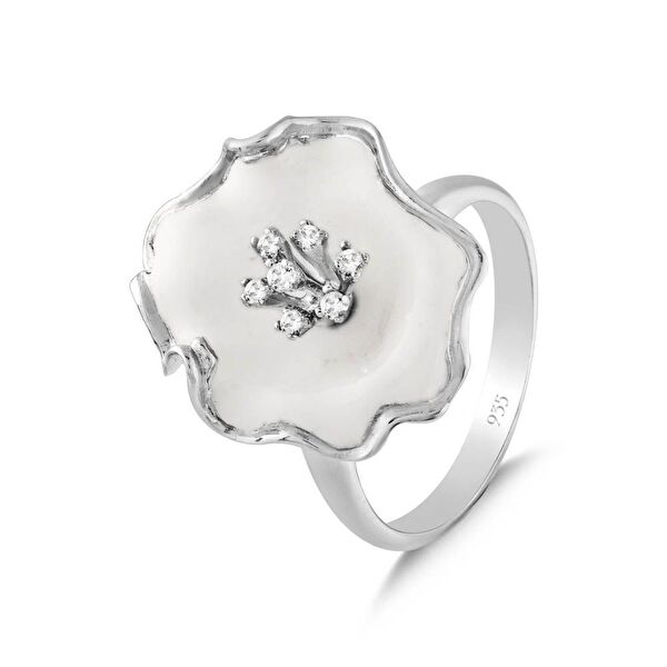 White Dreams Model-2 Tomurcuklu Çiçek Tasarımlı Gümüş Yüzük