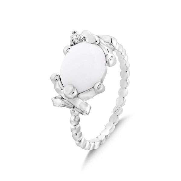 White Dreams Model-13 Beyaz Agat Taşlı Gümüş Yüzük