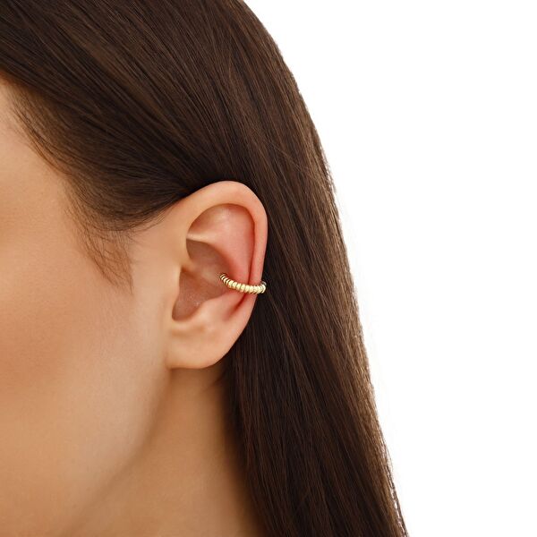 Sun Koleksiyonu Earcuff Kabartmalı Gümüş Küpe