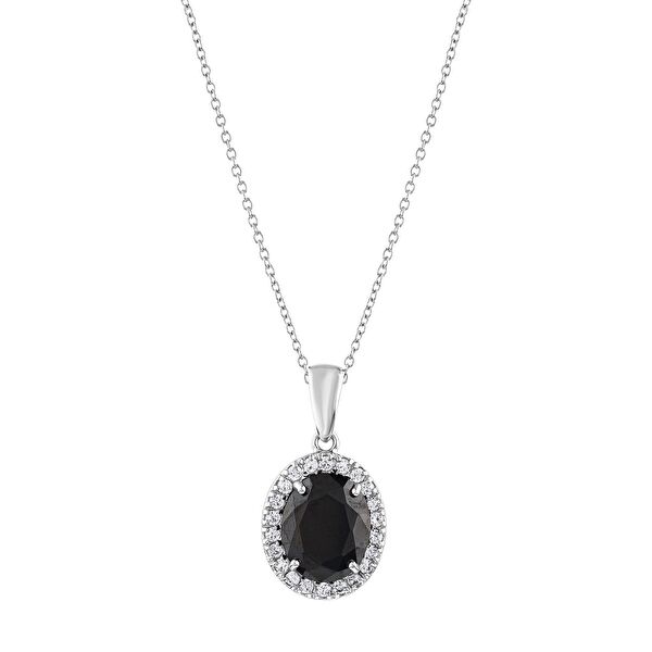 Gift Koleksiyonu Oval Siyah Taşlı Gümüş Kolye