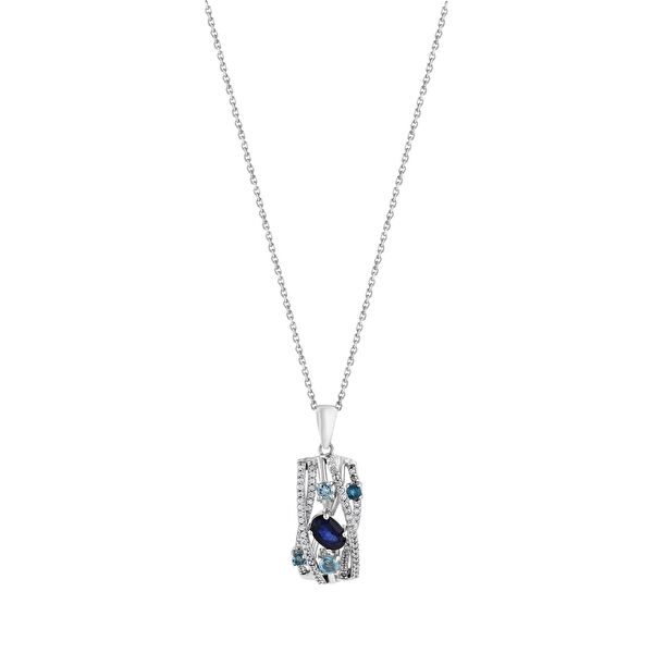 Gift Koleksiyonu Lacivert ve Açık Mavi Kristal Taşlı Gümüş Kolye
