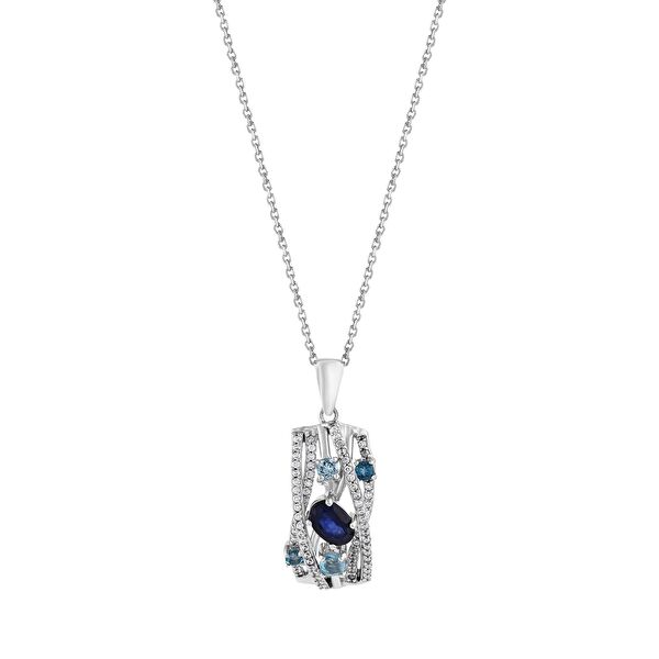 Gift Koleksiyonu Lacivert ve Açık Mavi Kristal Taşlı Gümüş Kolye