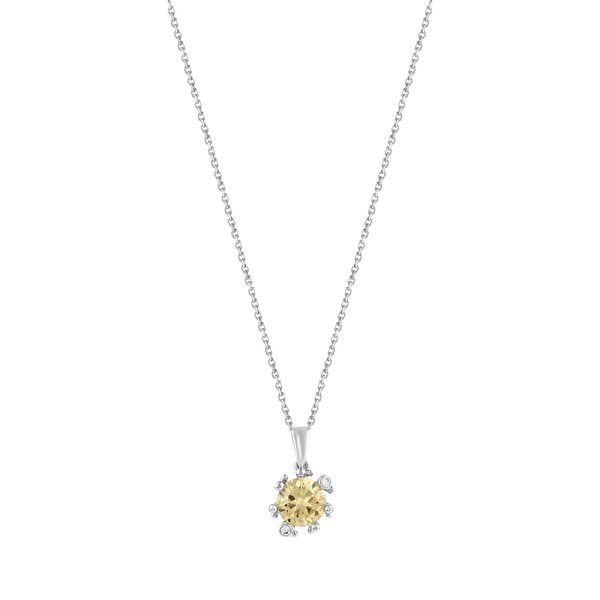 Gift Koleksiyonu Gift Koleksiyonu Sarı Taşlı ve Zirkon Detaylı Gümüş Kolye