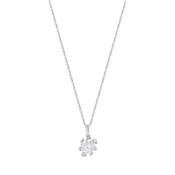 Gift Koleksiyonu Beyaz Taşlı ve Zirkon Detaylı Gümüş Kolye