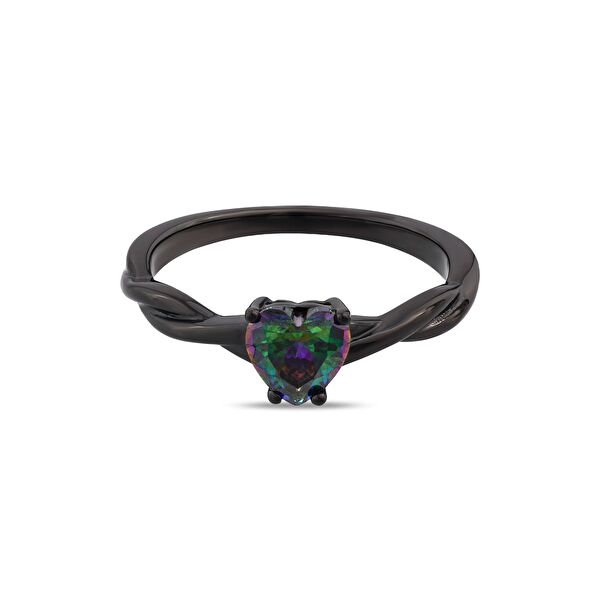 Black Magic Koleksiyonu Kalp Kesim Siyah Gümüş Burgu Yüzük