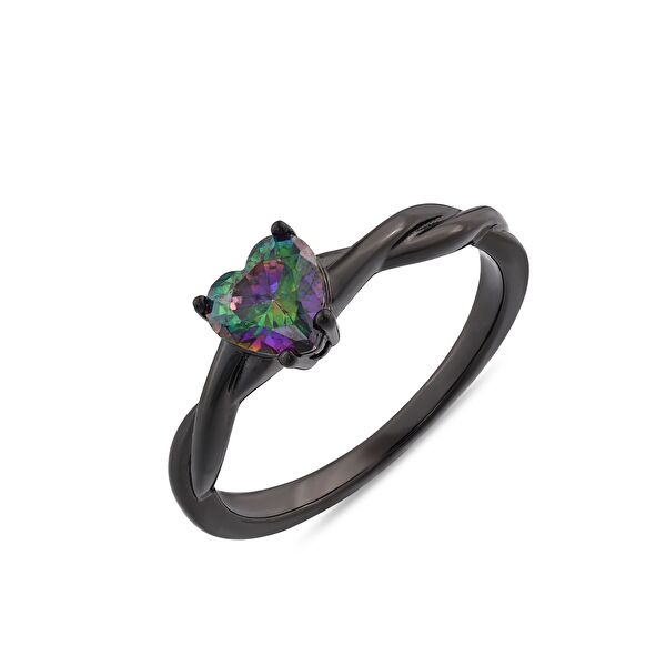 Black Magic Koleksiyonu Kalp Kesim Siyah Gümüş Burgu Yüzük