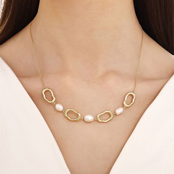 Sun Koleksiyonu İnci Taşlı Gümş Kolye 