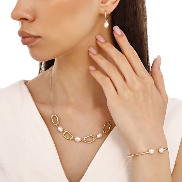 Sun Koleksiyonu İnci Taşlı Gümş Kolye 