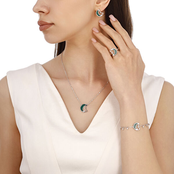 Lucky Gems Koleksiyonu Malahit Taşlı Gümüş Kolye