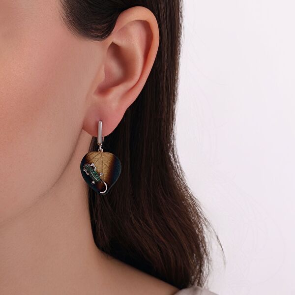 Global Warming Yeşil Kertenkele Gümüş Küpe