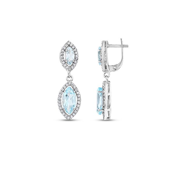 Gift Koleksiyonu Çift Mavi Taşlı Gümüş Küpe