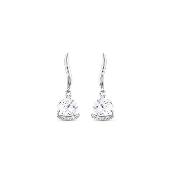 Gift Koleksiyonu Beyaz Rengi Taşlı Sallantılı Gümüş Küpe