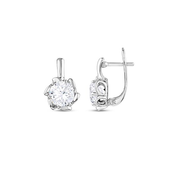 Gift Koleksiyonu Beyaz Kristal Taşlı Sarmal Tasarım Gümüş Küpe