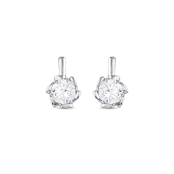 Gift Koleksiyonu Beyaz Kristal Taşlı Sarmal Tasarım Gümüş Küpe