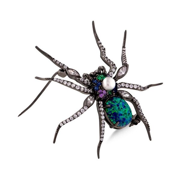 Spider Opalit Taşlı Siyah Rodyumlu Kolye & Broş